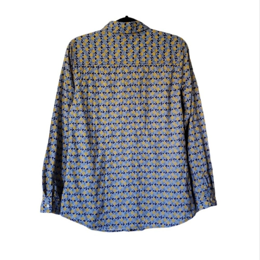 J. McLaughlin Women’s Lois Button Front Shirt Size M Blouse Pineapple Navy Blue - Picture 4 of 9